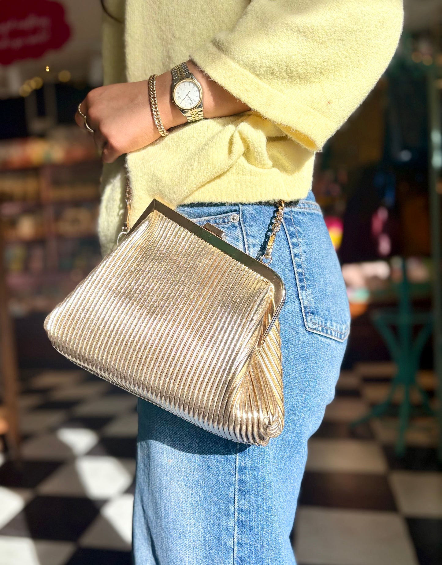 Gold Pleated Oversized Clutch