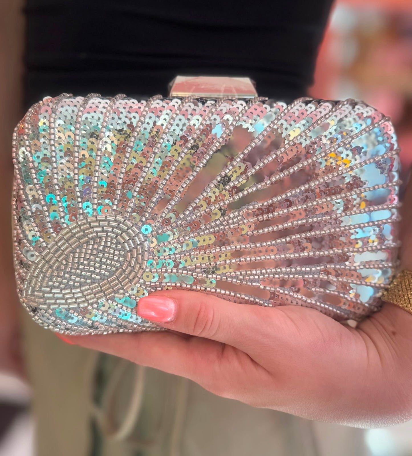 Denna Silver Sequin Clutch Bag