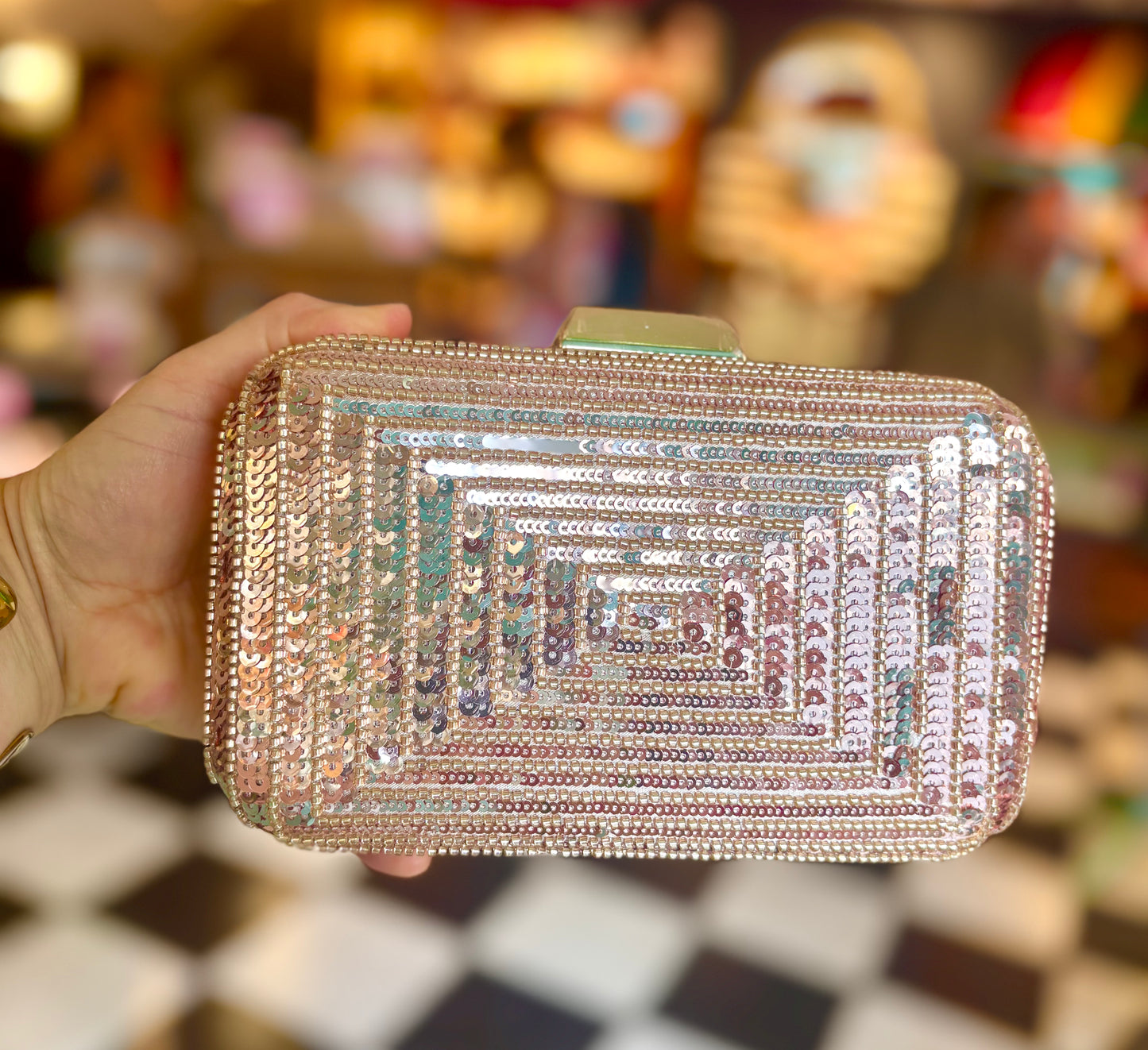 Rose Gold Sequin Deco Clutch