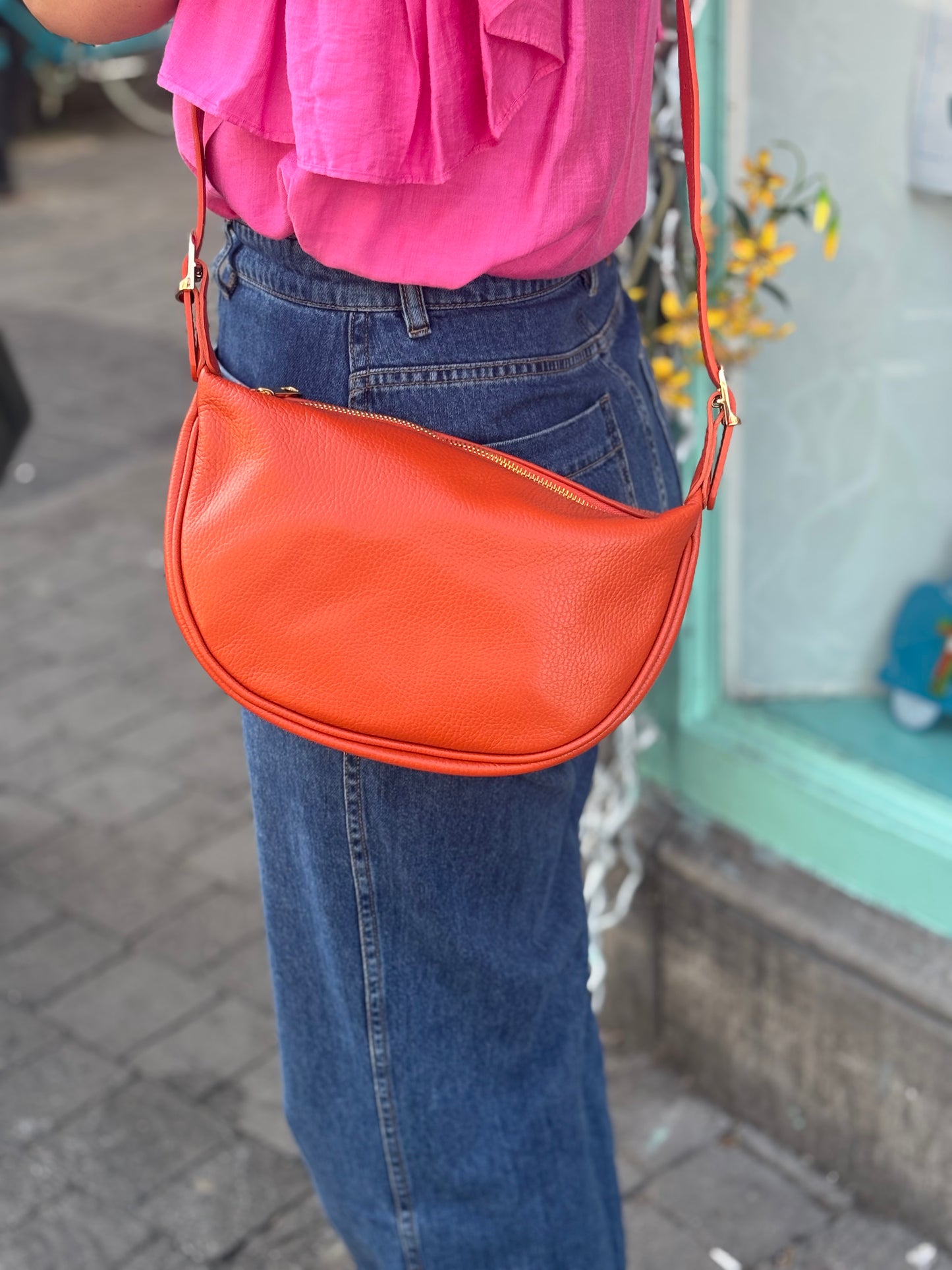 Genoa Leather Crossbody Bag Orange