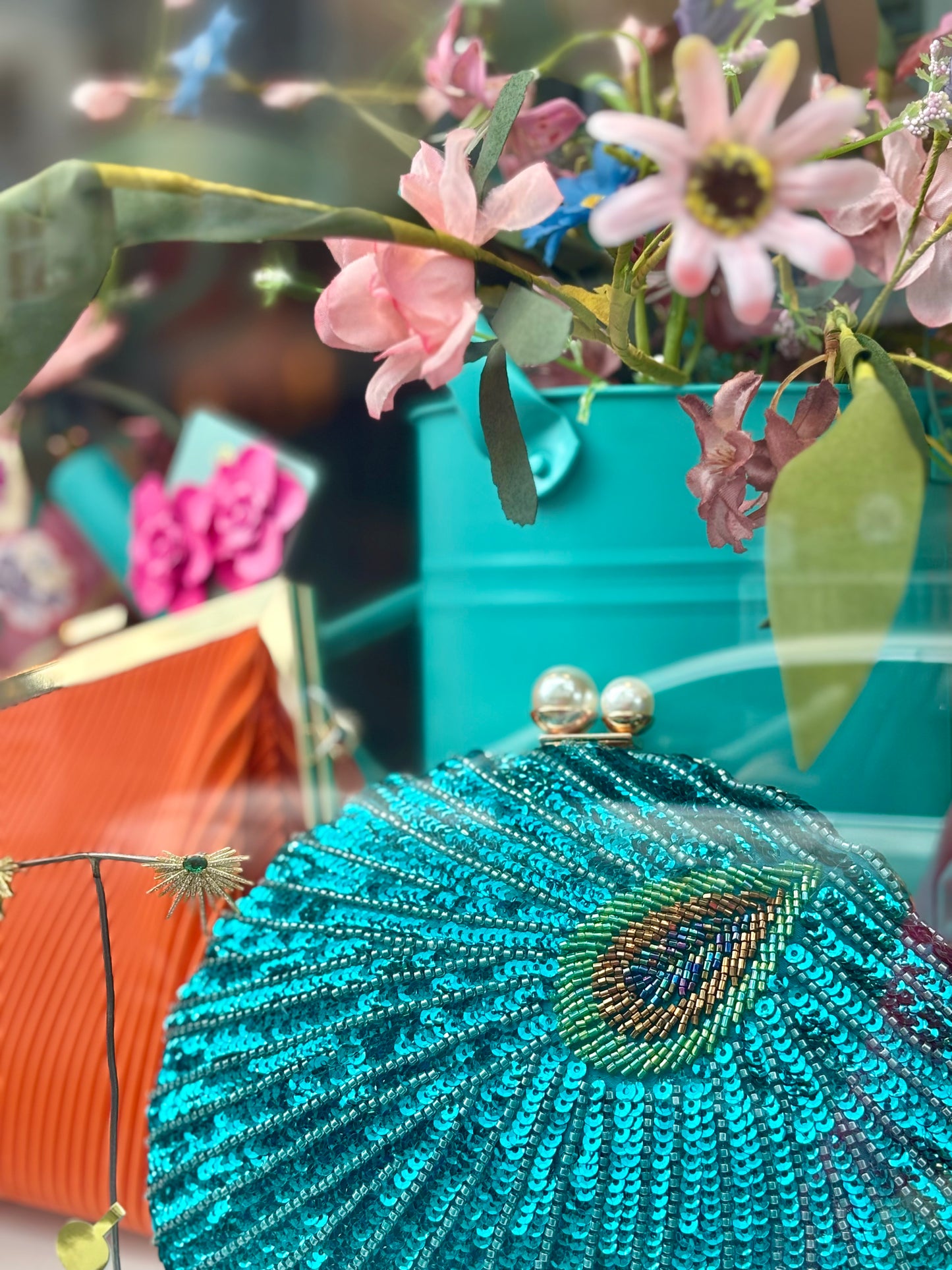 Vintage Teal Peacock Clutch