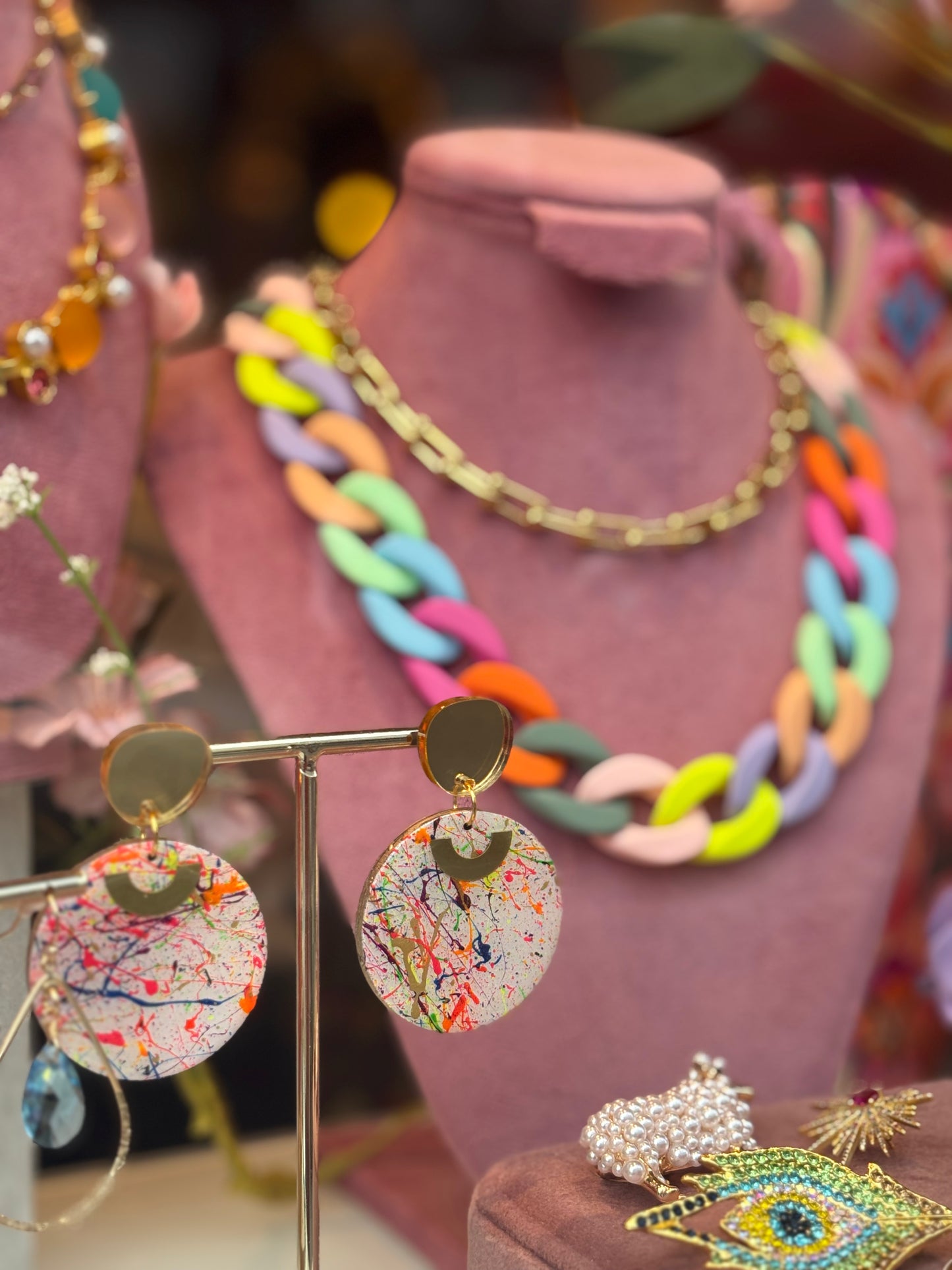 Messy Brunette, Paint Splatter Earrings Large