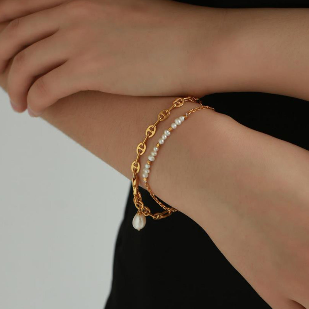 Gold Anchor and Pearl Bracelet