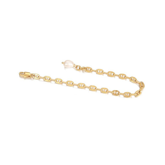 Gold Anchor and Pearl Bracelet