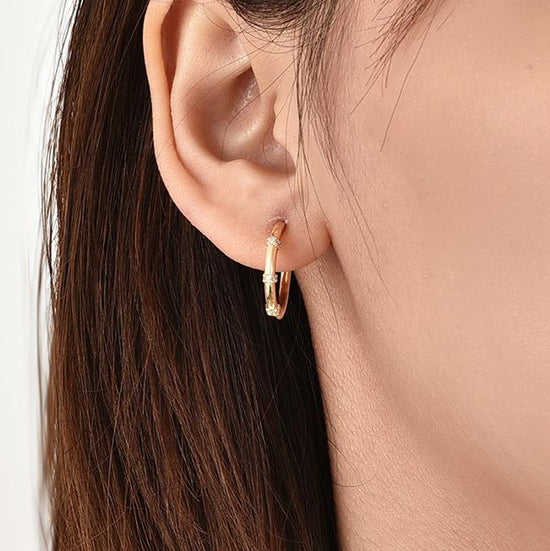 Load image into Gallery viewer, Gold &amp;amp; CZ Mini Hoop Earring
