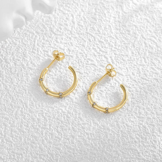 Load image into Gallery viewer, Gold &amp;amp; CZ Mini Hoop Earring
