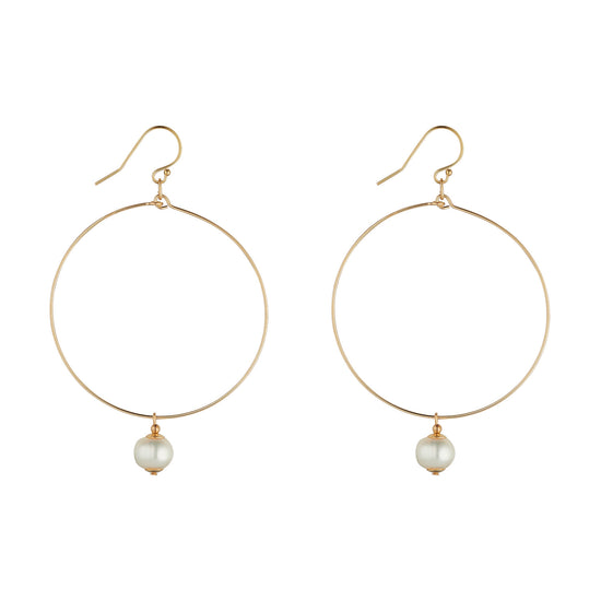 Momuse Gold Filled Freshwater Pearl Large Hoop Earrings