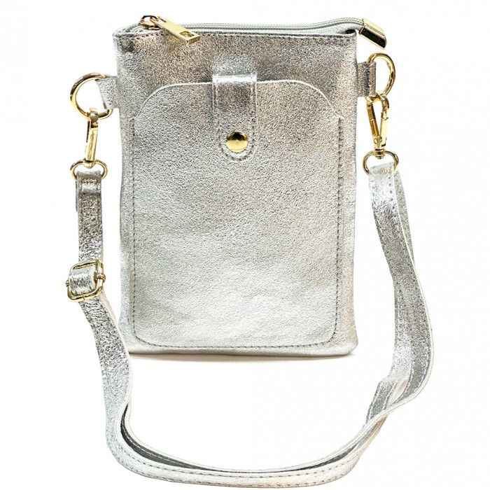 Rimini Leather Crossbody, Silver