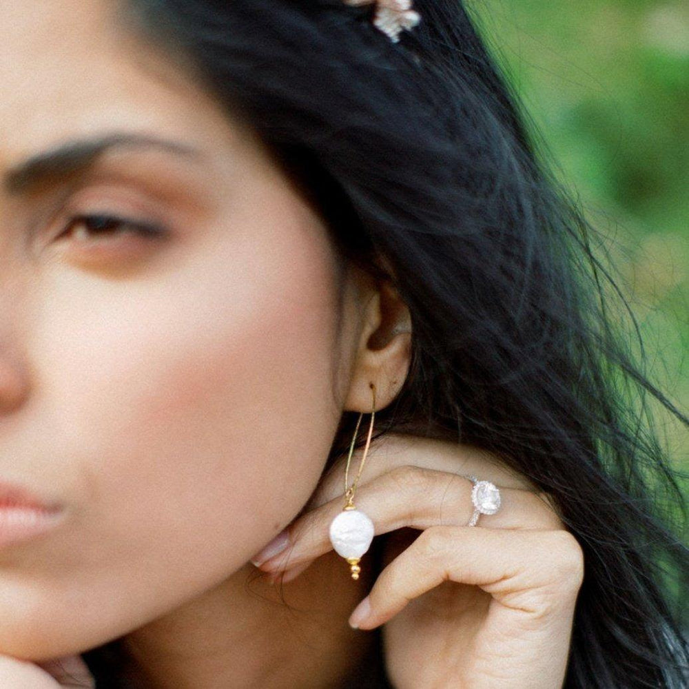 One Dame Lane - Marquise Coin Pearl Drop Earring