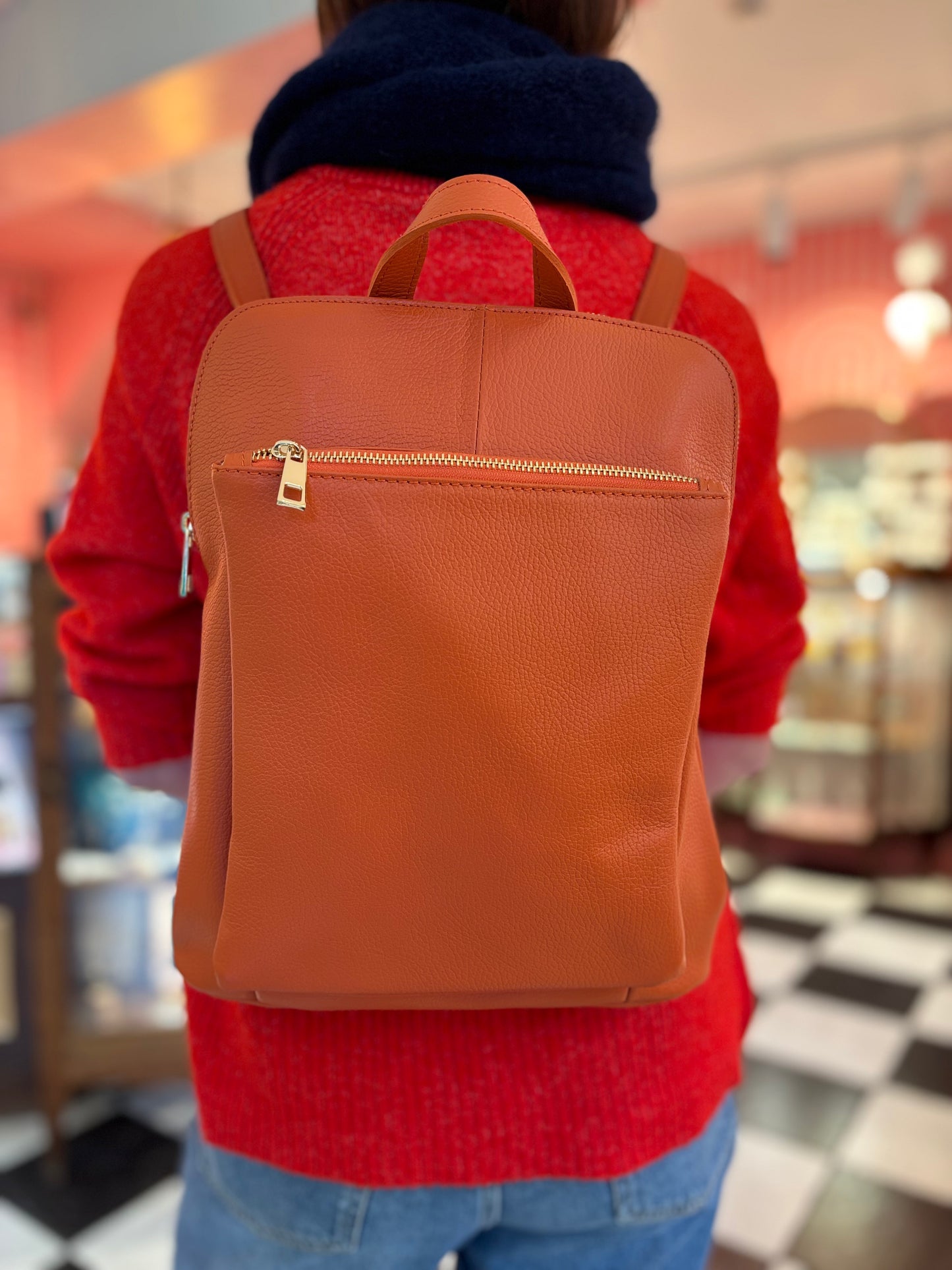 Milano Orange Italian Leather Backpack