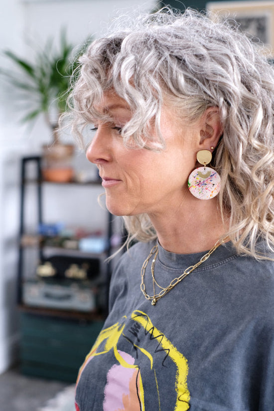 Messy Brunette, Paint Splatter Earrings Large