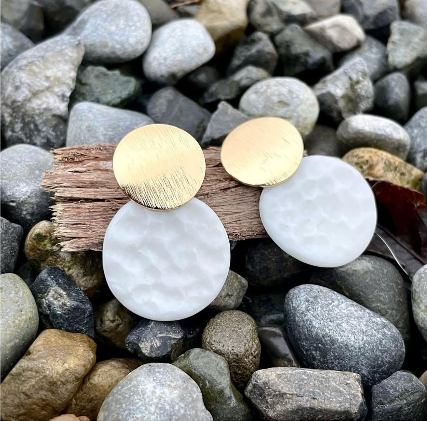 Brushed Gold & Cream Porcelain Earrings