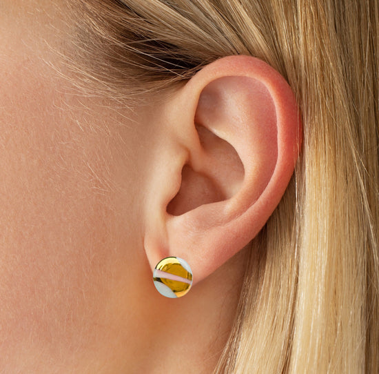 Gold And Pink Leaf Porcelain Stud Earrings