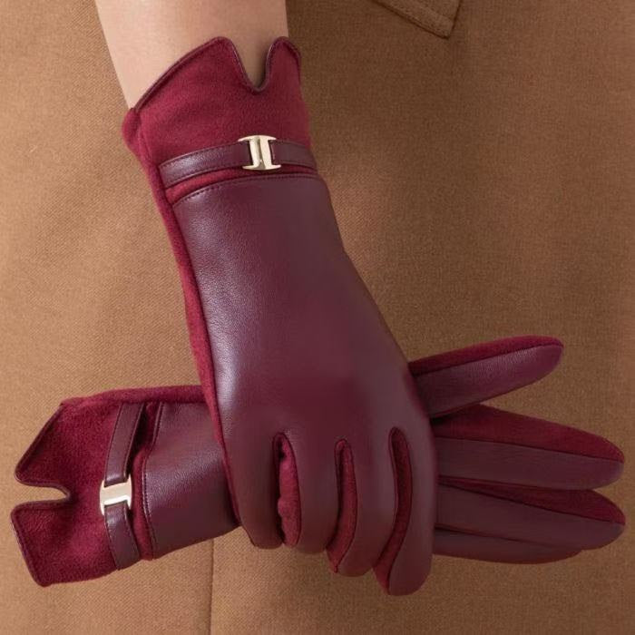 Burgundy Faux Leather Gloves