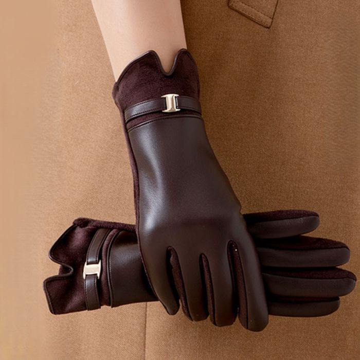 Chocolate Brown Faux Leather Gloves