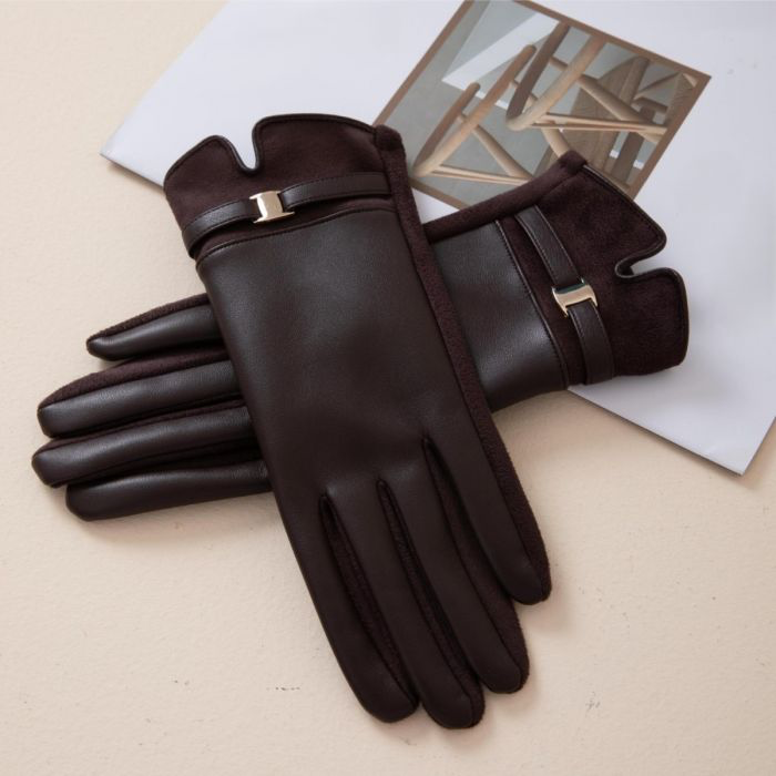 Chocolate Brown Faux Leather Gloves