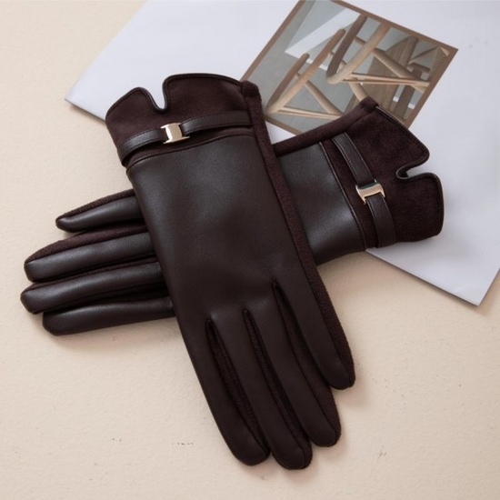 Chocolate Brown Faux Leather Gloves