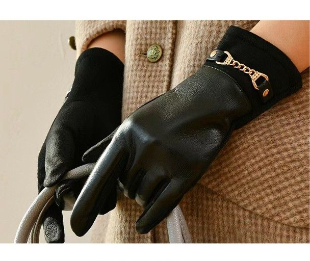 Black Brown Faux Leather Gloves