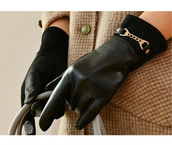 Black Brown Faux Leather Gloves