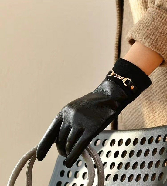 Black Brown Faux Leather Gloves