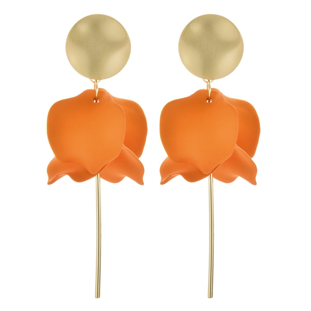 Gigi Flower Drop Earrings, Orange