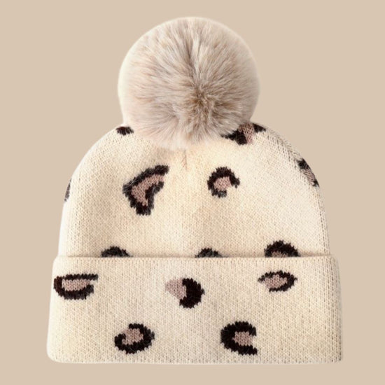 Leopard Print Beanie in Cream