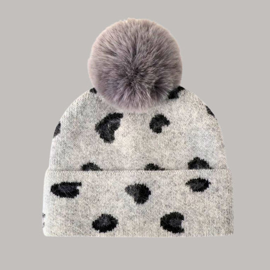 Leopard Print Beanie in Grey