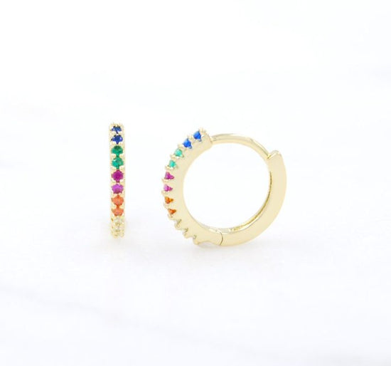 Load image into Gallery viewer, tiny rainbow huggie earrings
