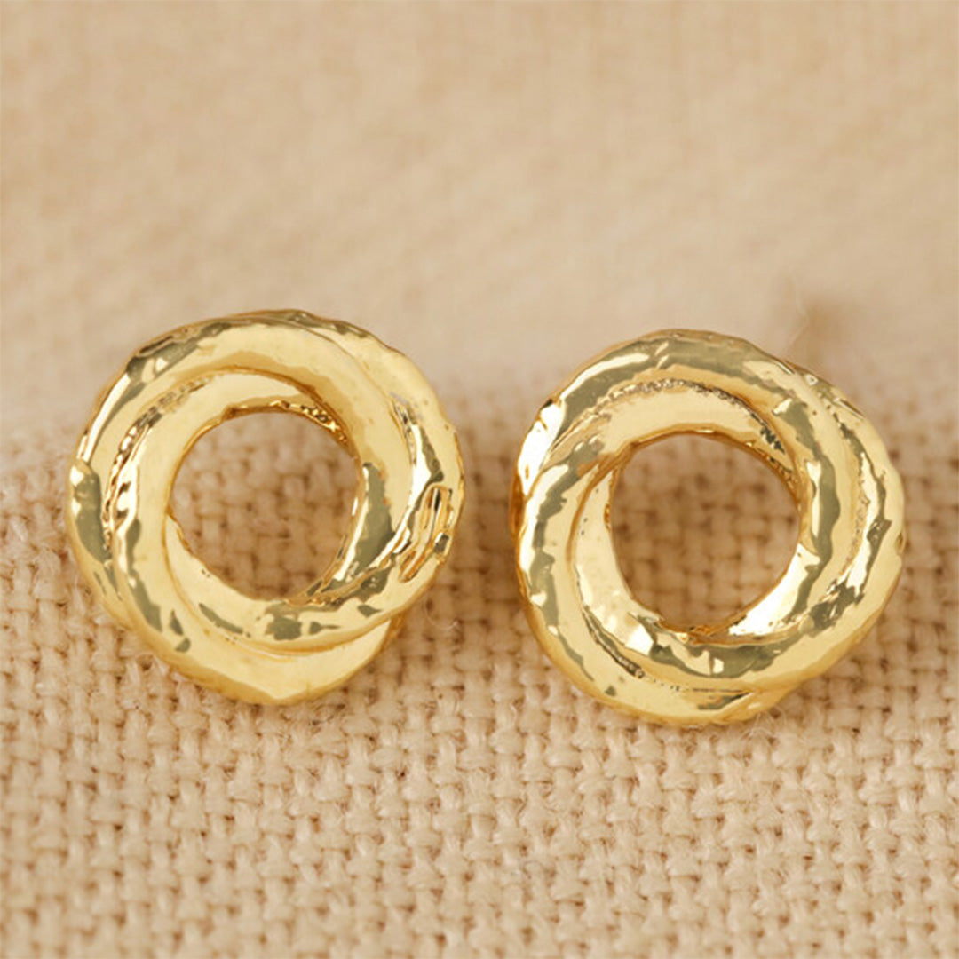 Organic Russian Ring Molten Stud Earrings In Gold