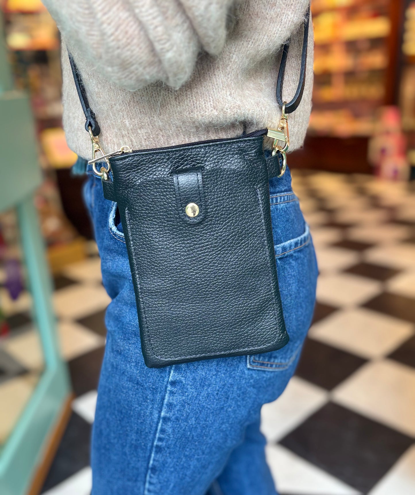 Rimini Leather Crossbody, Black