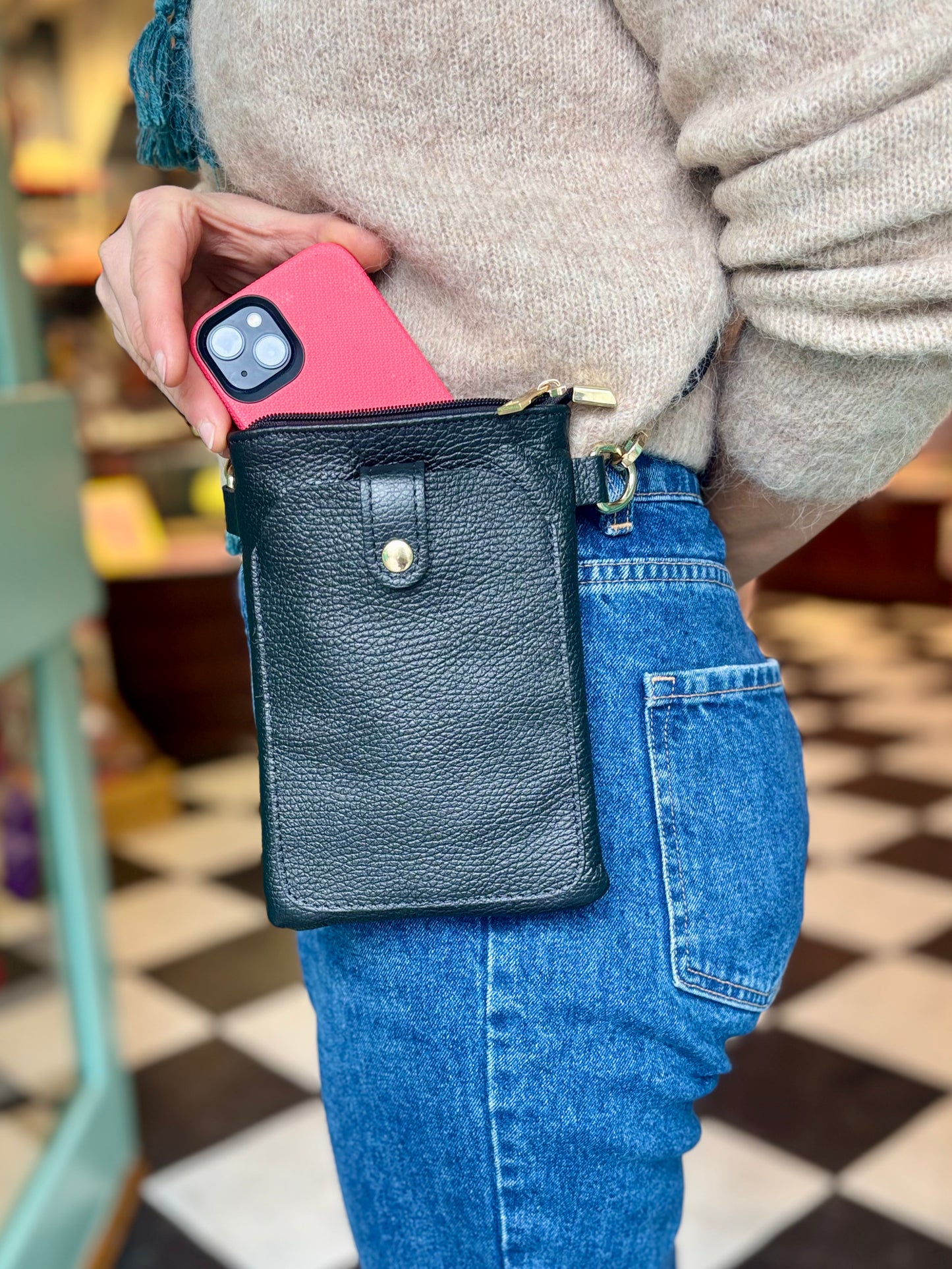 Rimini Leather Crossbody, Black