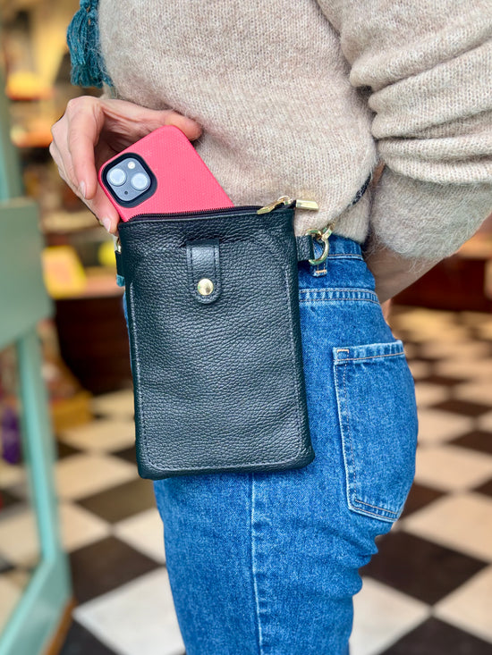 Rimini Leather Crossbody, Black