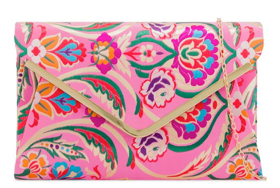 Embroidered Oriental Clutch, Pink