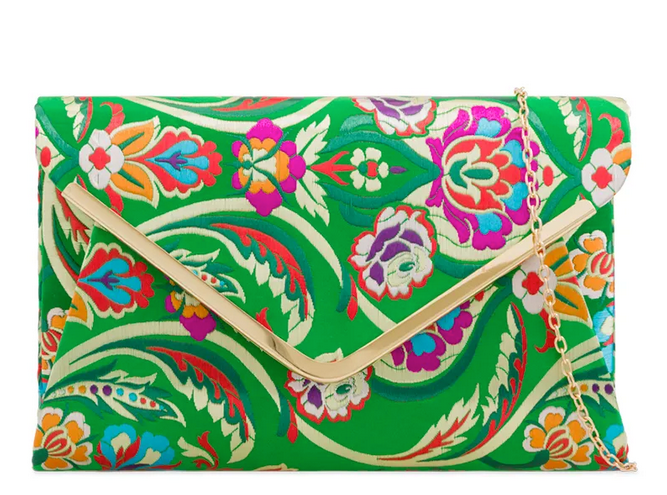 Embroidered Oriental Clutch, Green