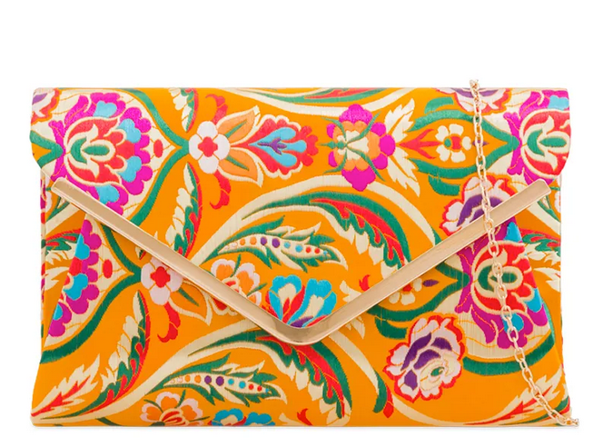 Embroidered Oriental Clutch, Saffron