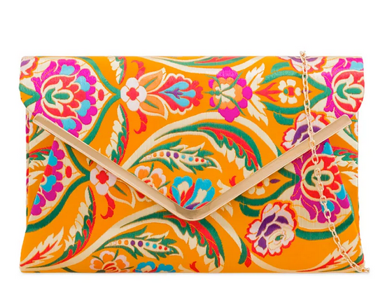 Embroidered Oriental Clutch, Saffron