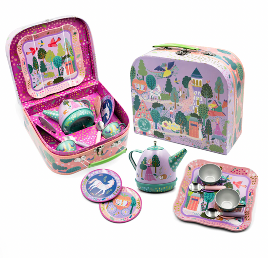 Load image into Gallery viewer, Musical Tin Tea Set 11 Piece - Fairytale
