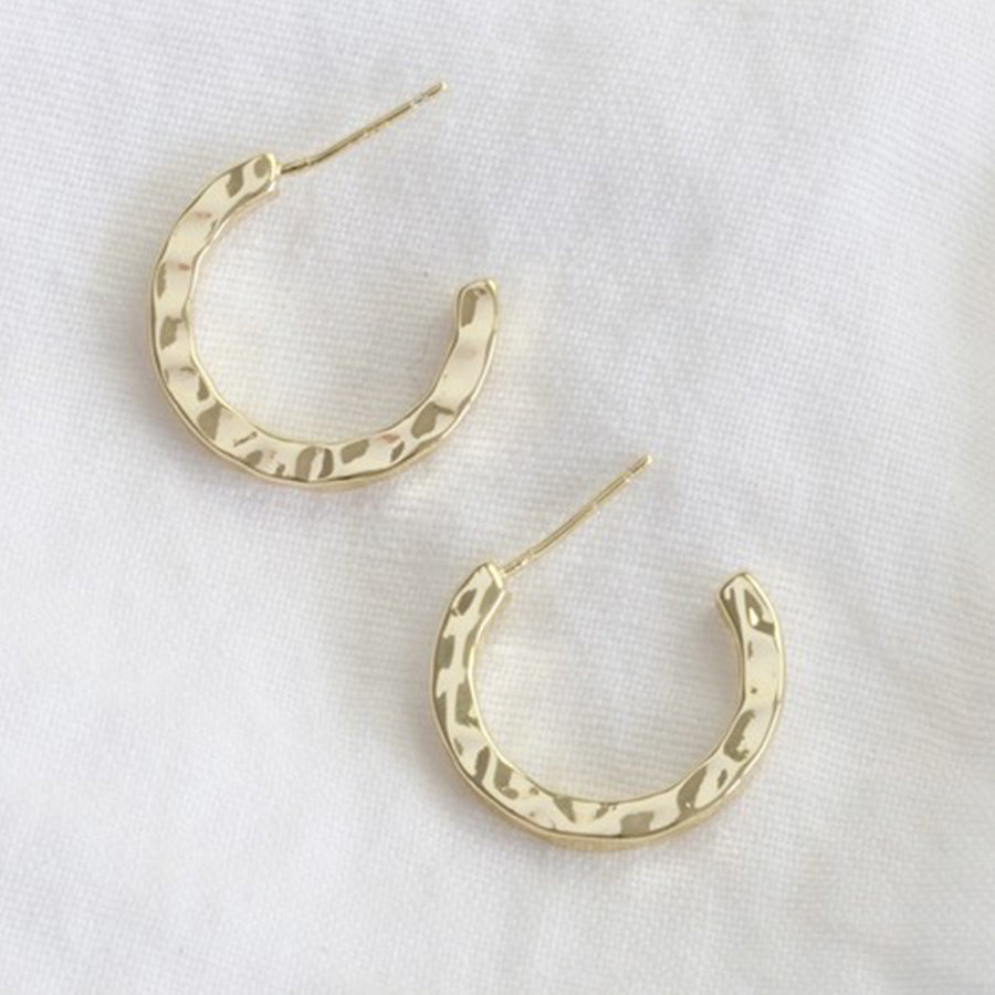 Load image into Gallery viewer, Small Hammered Gold Hoop Earrings
