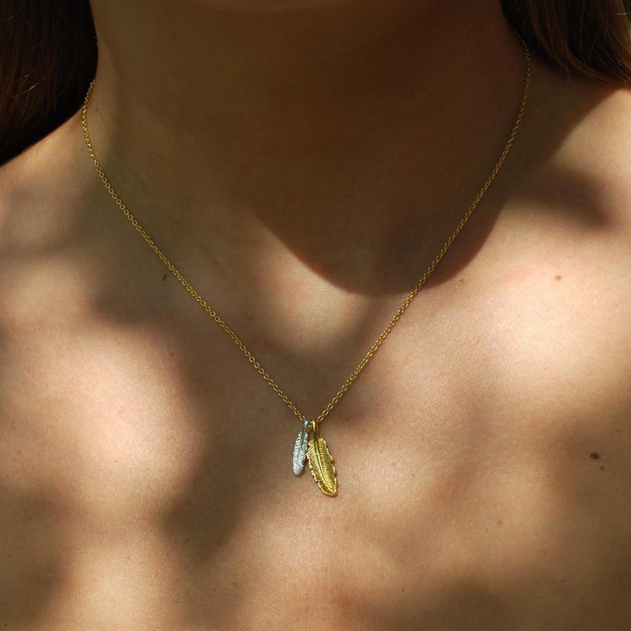 Twin Feather Pendant Gold Lifestyle
