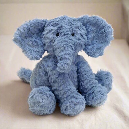 jellycat blue elephant soft toy with big ears and snout. 