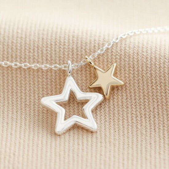 Double Star Necklace Silver and Gold