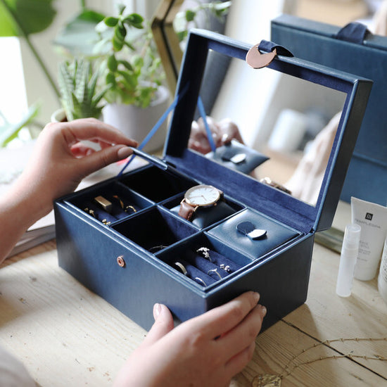 Load image into Gallery viewer, Navy Two Tier Jewellery Box
